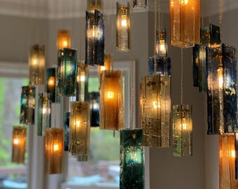 Home decor lighting chandelier for modern interiors – custom stained glass lamp with colorful pendants