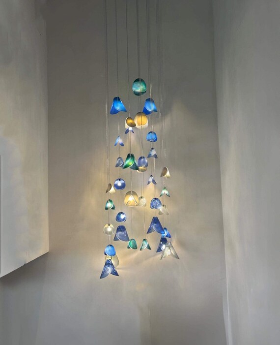Sea Art Glass I Blown Glass Light I Colorful Chandelier I Foyer Lighting Led Chandelier
