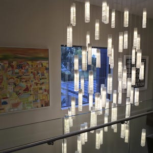 Large Chandelier I Art Glass Chandelier I Modern Lighting for Foyer and Staircase I Stained Glass Lamp I Custom Lighting