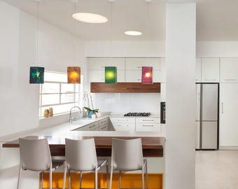 ROCKS - Kitchen Island Pendant Lamp. Mid Century Blown Glass Ceiling Light Fixture. Custom Lighting for Kitchen Island Decor