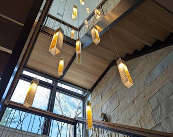 Long Drop Light Chandeliers for Staircas. Long Linear Pendants for Hallway Lighting. Fit for Vaulted or Peaked Ceiling