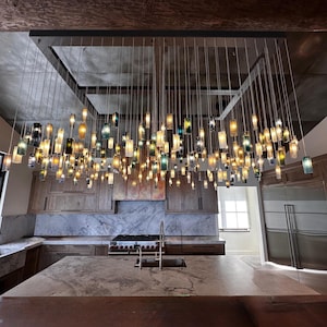 Gleams Stained Glass Chandelier, Modular Restaurant Lighting, Custom Commercial Pendant System
