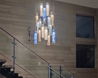 Staircase Chandelier. Glass Art Unique Lights for Foyer Chandelier. Customized to fit as Boho Chandelier. or Contemporary Light.