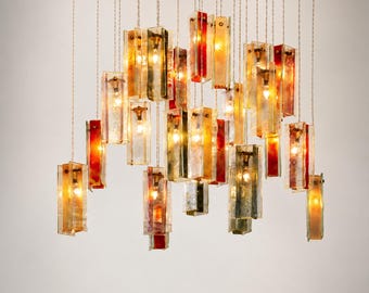 Glass Chandelier. Murano Glass Lighting. Colorful Chandelier Lighting. Glass Art Light Fixtures for Colorful Home Decor.