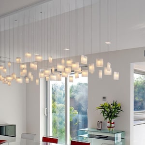 Glass Ceiling Lighting; Modern Chandelier for Dining Room Lighting. Handmade of Glass Alabaster Pendants
