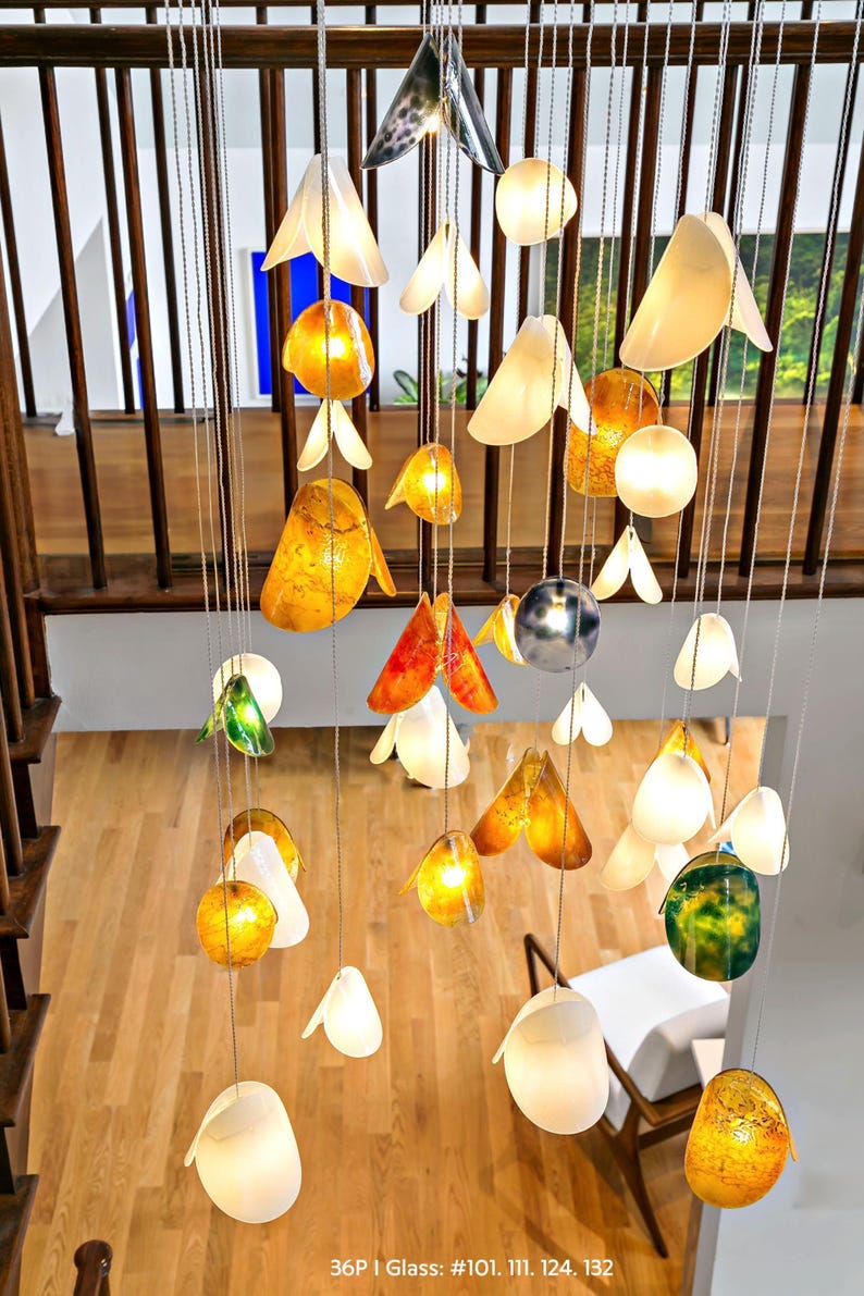 Blown Glass Chandelier: Rainbow Flower Pendant Light for Custom Home Decor