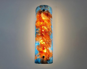 Backlit Wall Panel And Glass Wall Art — Coastal Decor Wall Sconce And Stained Glass Light