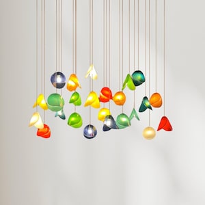 Bivalvia Hand Blown Glass Chandelier: Colorful Pendant Light Fixture