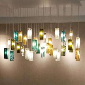 Stained Glass Lighting Chandelier – Mid-Century Modern Blown Glass Pendants For Unique Dining Room Decor