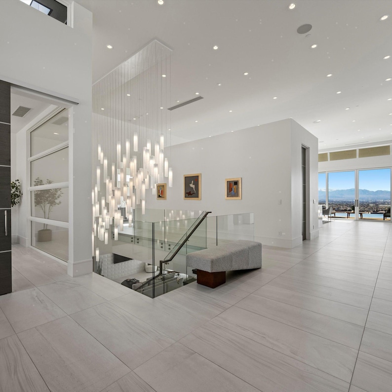 Chandelier Lighting – Lighting Modern Pendant Lamp – Blown Glass Stairway Light for Foyer and Staircase image 3