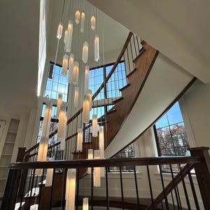 Home Décor Lighting, Staircase Décor Lighting, Art Glass Pendant Chandelier, Stairwell Lighting Design, Custom Artistic luxury Home Décor