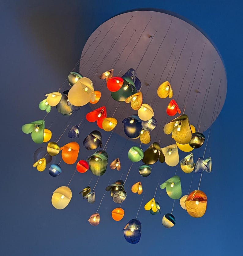Blown Glass Chandelier: Rainbow Flower Pendant Light for Custom Home Decor