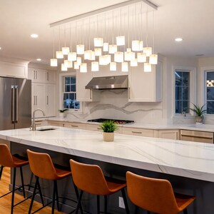 Modern Chandelier Dining Room Lighting, Modern Glass Pendant Light for Dine Lighting. This Art Glass Lighting is customized to your space 42 pieces Ceiling plate: 47x11.8" (120x30cm)