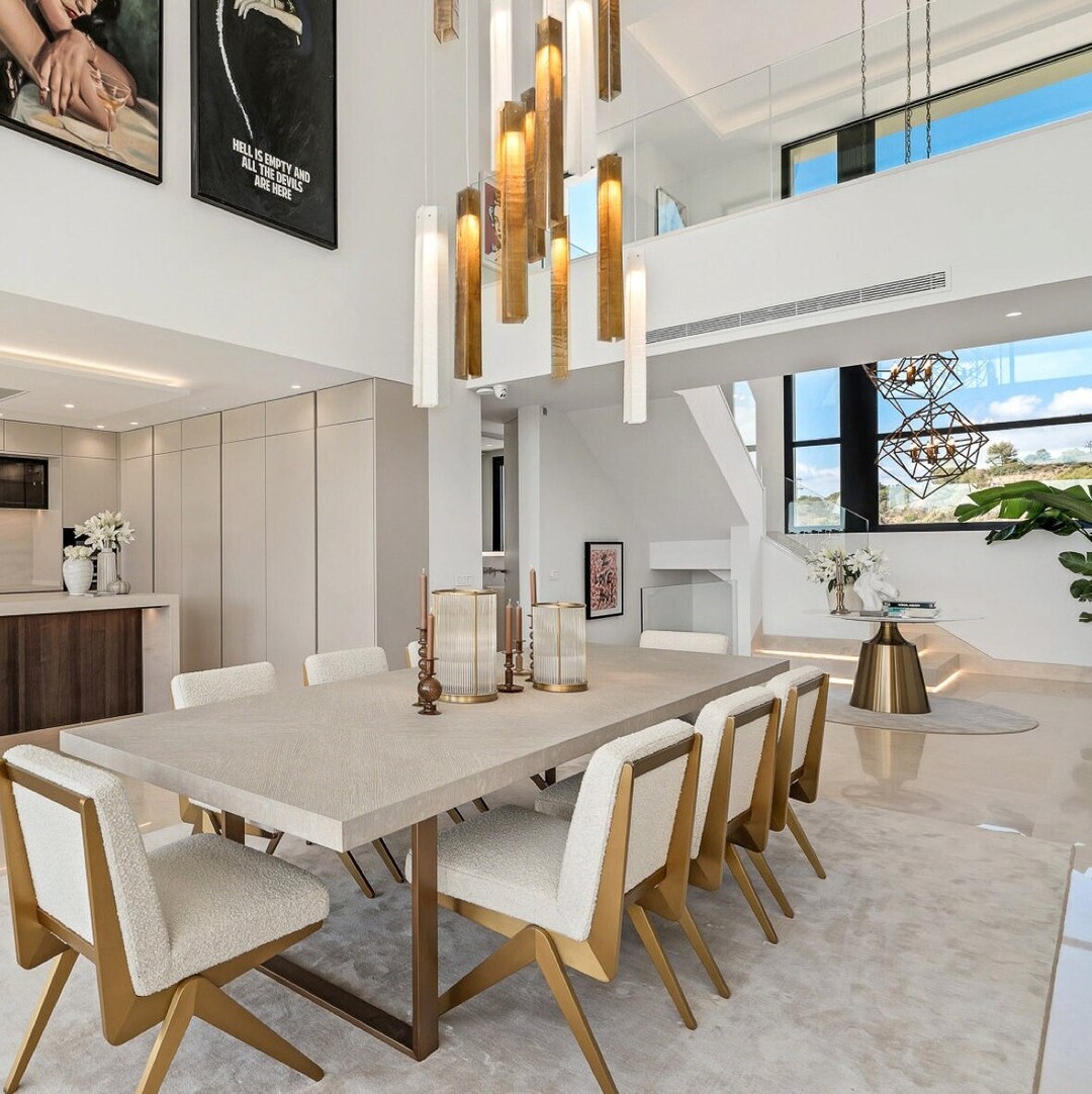 Long Chandelier for Dining Room With High Ceiling. Cascading Chandelier ...