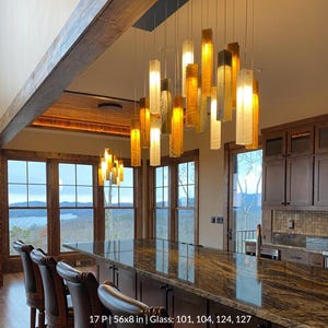 Kitchen Decor Lighting, Modern Home Decor, Ambiance Lighting, Blue Glass Lighting, Custom Designer Lighting, Kitchen Island Lamps, Sea Glass