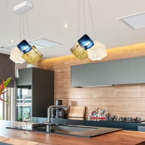 Lámpara colgante de vitral para isla de cocina / Iluminación artística de vidrio soplado con efecto burbuja