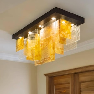 Cliifs - Modern Chandelier Lighting for Dining Lighting. Large Hanging Light made of Stained Glass with 33 Colors