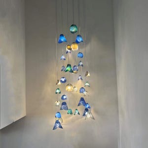 Sea Art Glass I Blown Glass Light I Colorful Chandelier I Foyer Lighting Led Chandelier image 1