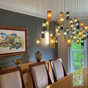 Room Décor, Hanging Pendant Light. Colorful Blown Glass Lamp for Dining Lighting. Stunning Art Glass Lighting Chandelier. Customized.