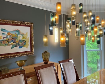 Room Décor, Hanging Pendant Light. Colorful Blown Glass Lamp for Dining Lighting. Stunning Art Glass Lighting Chandelier. Customized.
