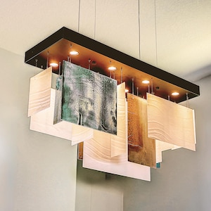 Dining Room Chandelier Lighting. Linear Rectangular Ceiling Light Fixture. Custom Made