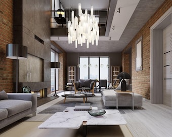 Large Chandelier for High Ceiling Spaces. Extra Large Living Room Lighting. Art Glass Chandelier for Modern Room Lighting. Custom Made