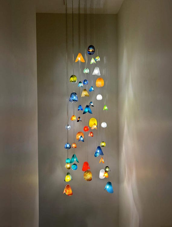 Blown Glass Chandelier: Rainbow Flower Pendant Light for Custom Home Decor