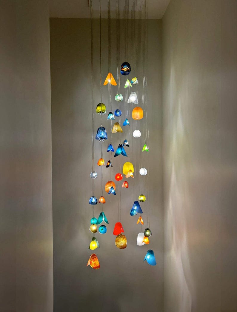 Blown Glass Chandelier: Rainbow Flower Pendant Light for Custom Home Decor