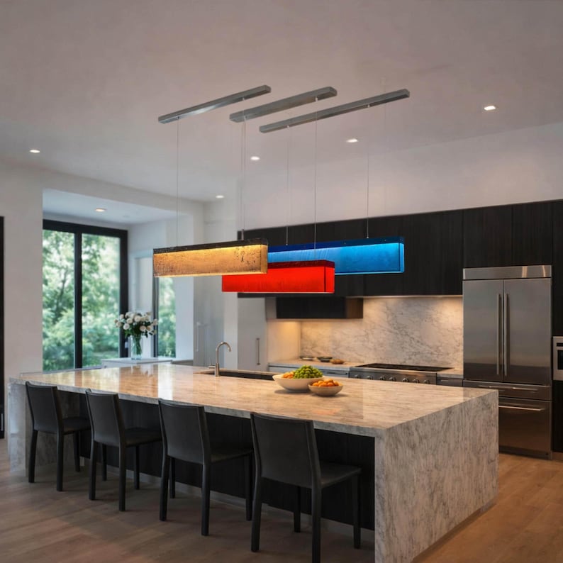 Lumière linéaire | Plafond rectangulaire pour îlot de cuisine et salle à manger image 2