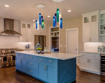 Kitchen Island Blue Pendant Light for Kitchen 33  Stained Glass Ceiling Art Glass, Home Decor