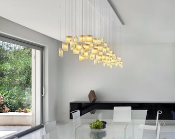 Lustre moderne, éclairage de salle à manger, suspension moderne en verre pour éclairage de salle à manger. Ce luminaire en verre artistique est personnalisé à votre espace
