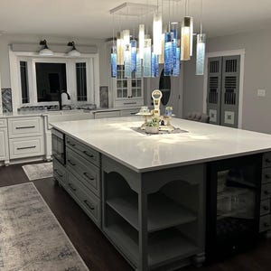 Kitchen Island Lighting. Blue Pendant Light for Kitchen Décor. 33 Colors. Stained Glass Ceiling Light. Art Glass Home Decor