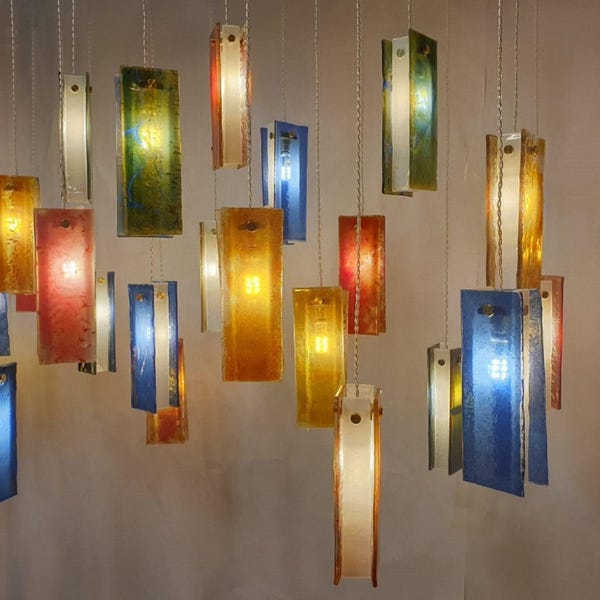 Art That Transforms - Blown Glass Chandelier Art - Unique Room Decor Colorful Hanging Lighting Fixture