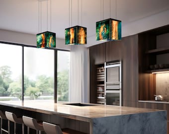 Große Kücheninsel-Pendelleuchte, Buntglas-Hängelampe für Küchenbeleuchtung und Heimdekoration