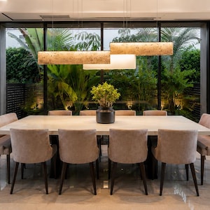 Linear Chandelier | Fused Glass Dining Room Light — Modern Sculptural Pendant Lighting for Kitchen Island, Large Statement Ceiling Light
