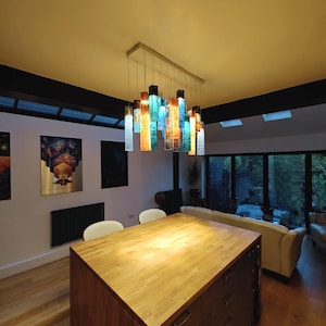 Hanging Lamp for Kitchen Table. Stained Glass Lamp for Island Light. Custom Lighting. Modern Design Lamp