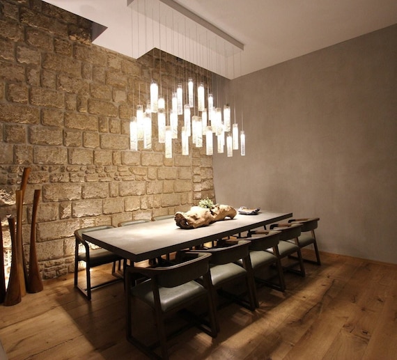 Dining Room Lighting Art Glass Chandelier. Large Stain Glass