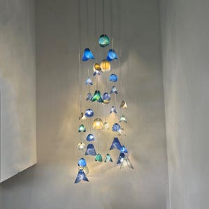 Sea Art Glass I Blown Glass Light I Colorful Chandelier I Foyer Lighting Led Chandelier