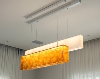Linear Chandelier | Alabaster Fused Glass Dining Table Light — Modern Linear Pendant Light & Semi Flush Mount