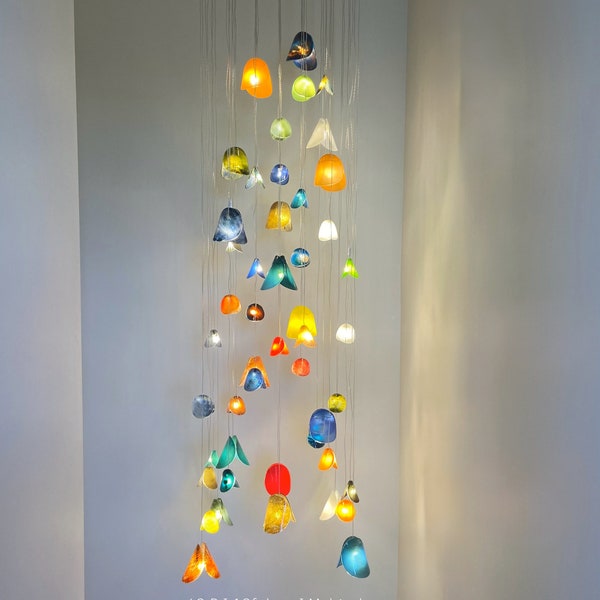 Art Glass I Blown Glass Light I Colorful Chandelier I Foyer Lighting Led Chandelier