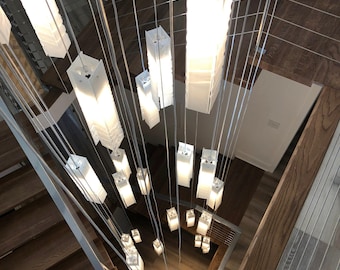 Chandelier Lighting Modern. Staircase Chandelier. Murano Glass Bubble Chandelier Lighting. Art Deco Lamp for High Ceiling Space. Customized