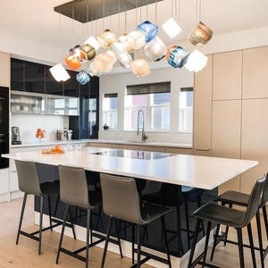 Stained glass chandelier lighting – kitchen island hanging lamp | modern fused glass light fixtures for dining room