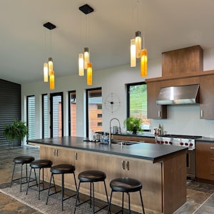 Kitchen Decor Lighting, Modern Home Decor, Ambiance Lighting, Blue Glass Lighting, Custom Designer Lighting, Kitchen Island Lamps, Sea Glass