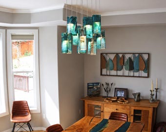 Bespoke Lamp Shades for Dining Room Decor .Cluster Pendant Light. Unique Handmade Hanging Lamps