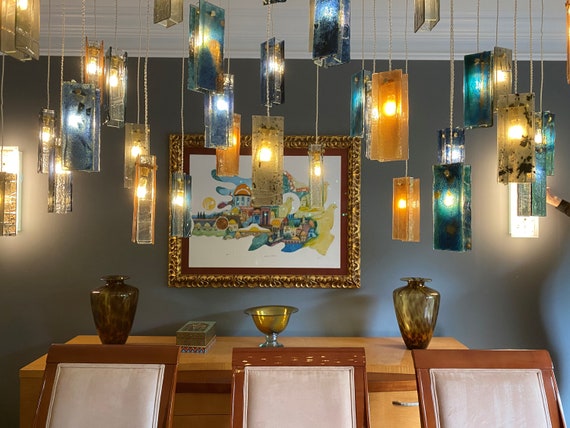 Murano Glass Chandelier. Ceiling Light Fixture for Dining Room