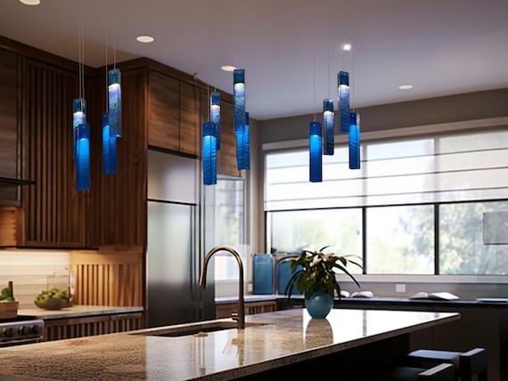 Blown Glass Pendant Lights for Kitchen Island. Blue Pendant Lighting Best  as Kitchen Décor. 33 Colors to Mix these Stained Glass Lamp - Etsy.de, image size:570x428