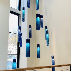 Strand Dekor Glas Pendelleuchte. Sea Glass Art Beleuchtung für Foyer Kronleuchter oder Wohnzimmer Lampe. Angepasst Blaue Glas Lampe.