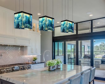 Large Stained Glass Kitchen Island Pendant Light, Modern Hanging Lamp