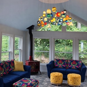 Blown Glass Chandelier: Rainbow Flower Pendant Light for Custom Home Decor
