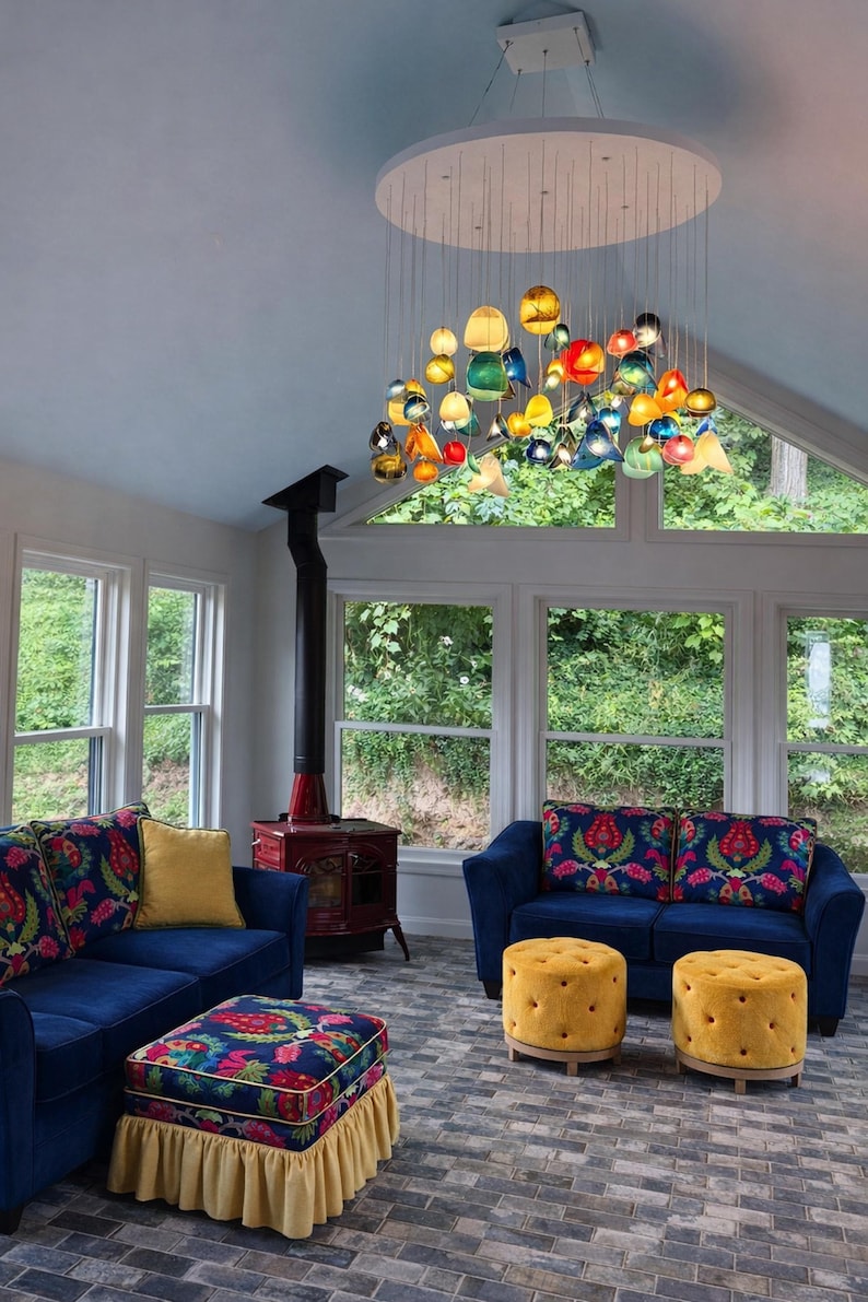 Blown Glass Chandelier: Rainbow Flower Pendant Light for Custom Home Decor